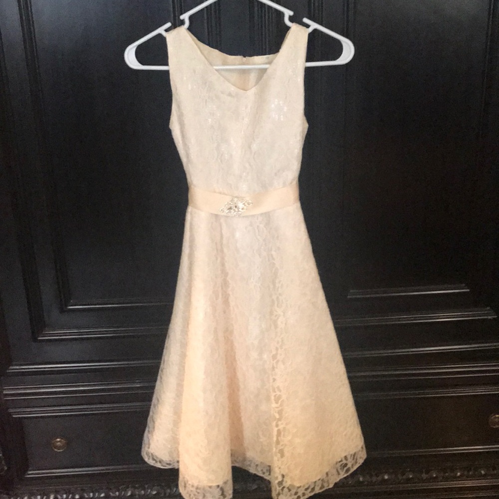 Cream lace dress with sash size girls 10